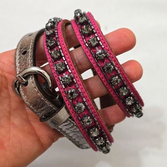 Ann Taylor studded leather pink  belt size medium - Picture 1 of 6